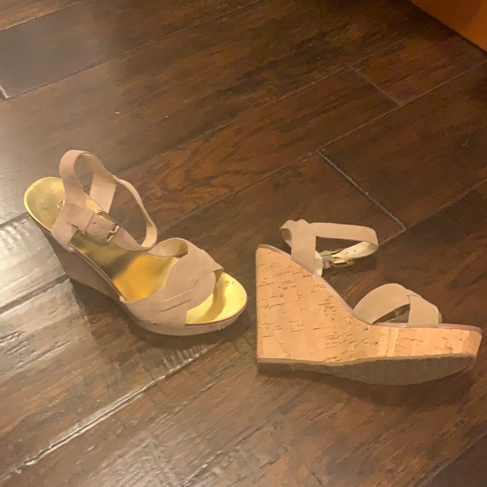Michael Kors tan suede cork wedges 5 1/2.worn once